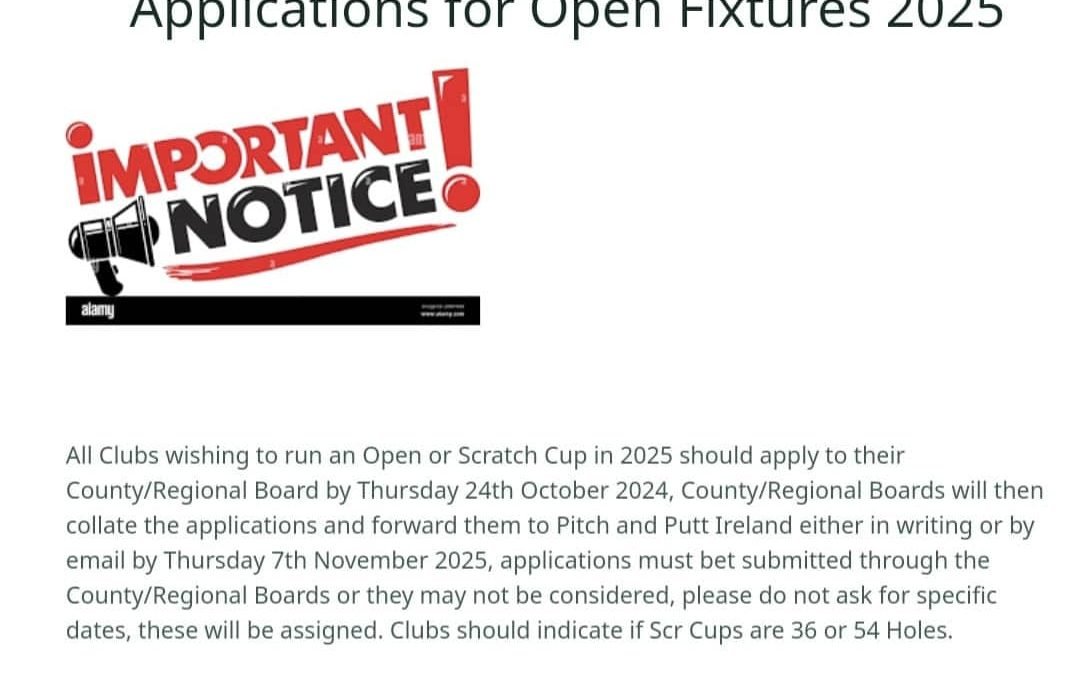 Notice For Clubs Intending To Host Open Fixtures For 2025