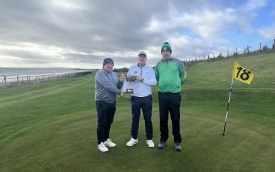 Masters winner Eamon Gibney being presented trophy by Paul 0’Rourke on behalf of our sponsors Brita