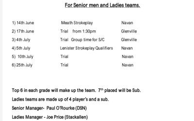 Meath Senior team Trials at as follows below.
Few changes had to be made.
We would like to thank Ra