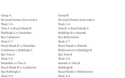 Meath Leagues 2026

﻿﻿﻿Each team to consist of 6 players who are interchangeable between Doubles / S
