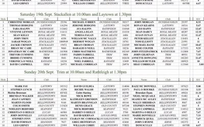 Meath scramble timesheet for Saturday and Sunday
